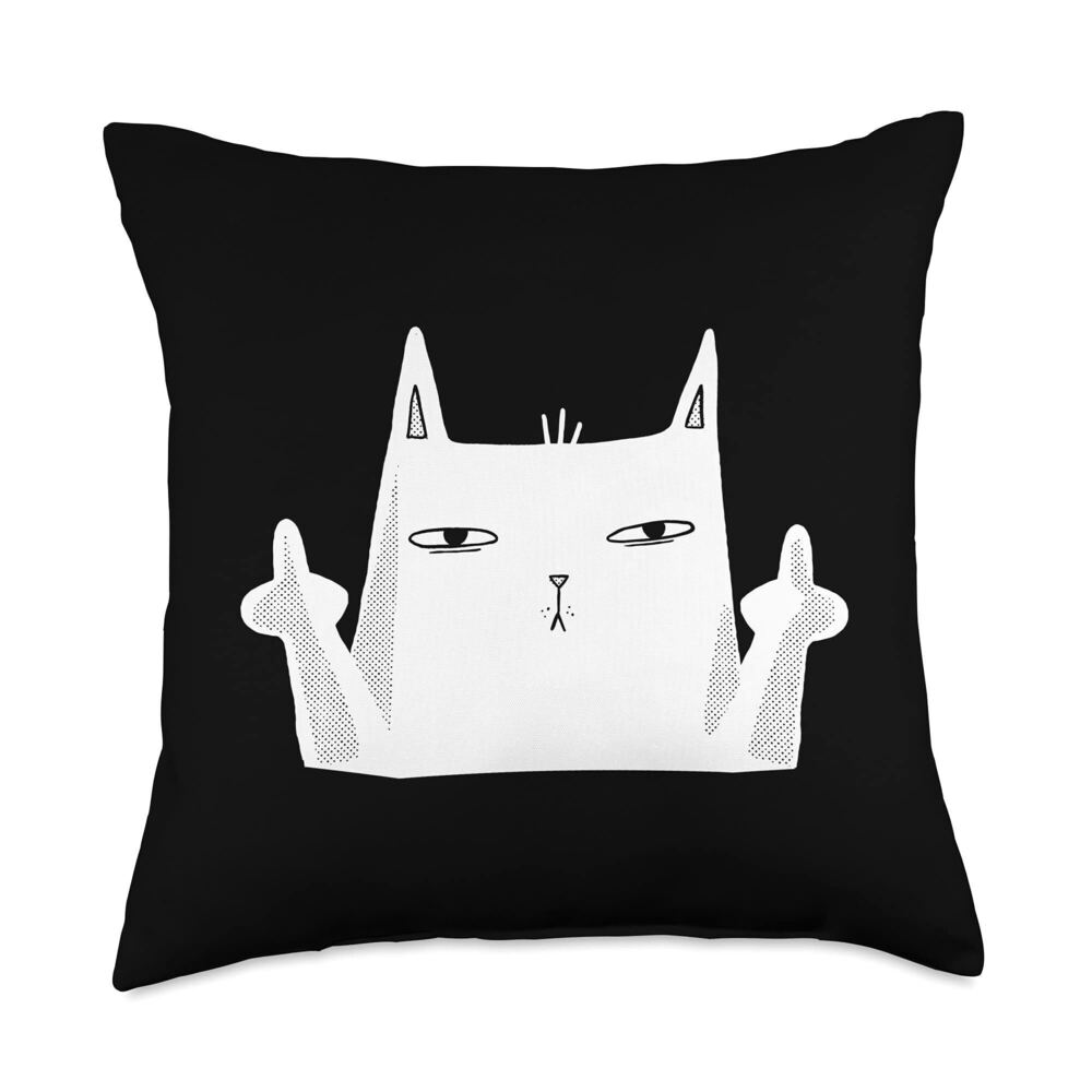 4873 Cat Flipping Off Giving The Finger - Cat Middle Finger Throw Pillow